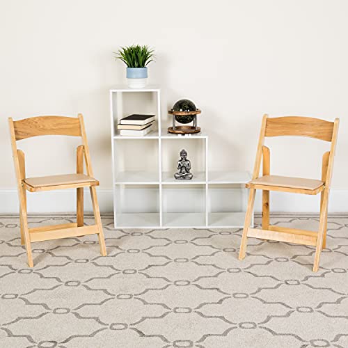 EMMA + OLIVER 2 Pack Natural Wood Folding Chair with Vinyl Padded Seat EMMA + OLIVER