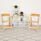 EMMA + OLIVER 2 Pack Natural Wood Folding Chair with Vinyl Padded Seat EMMA + OLIVER