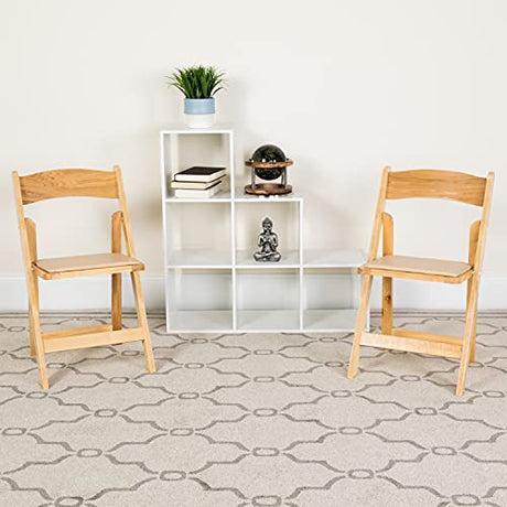 EMMA + OLIVER 2 Pack Natural Wood Folding Chair with Vinyl Padded Seat EMMA + OLIVER
