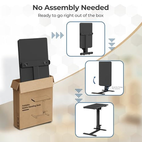 JYLH JOYSEEKER Foldable Mobile Standing Desk, 27 Inch Small Rolling Laptop Cart Height Adjustment, 90° Tiltable Sofaside Table, No Assembly Needed Portable Computer Workstation, Black JYLH JOYSEEKER