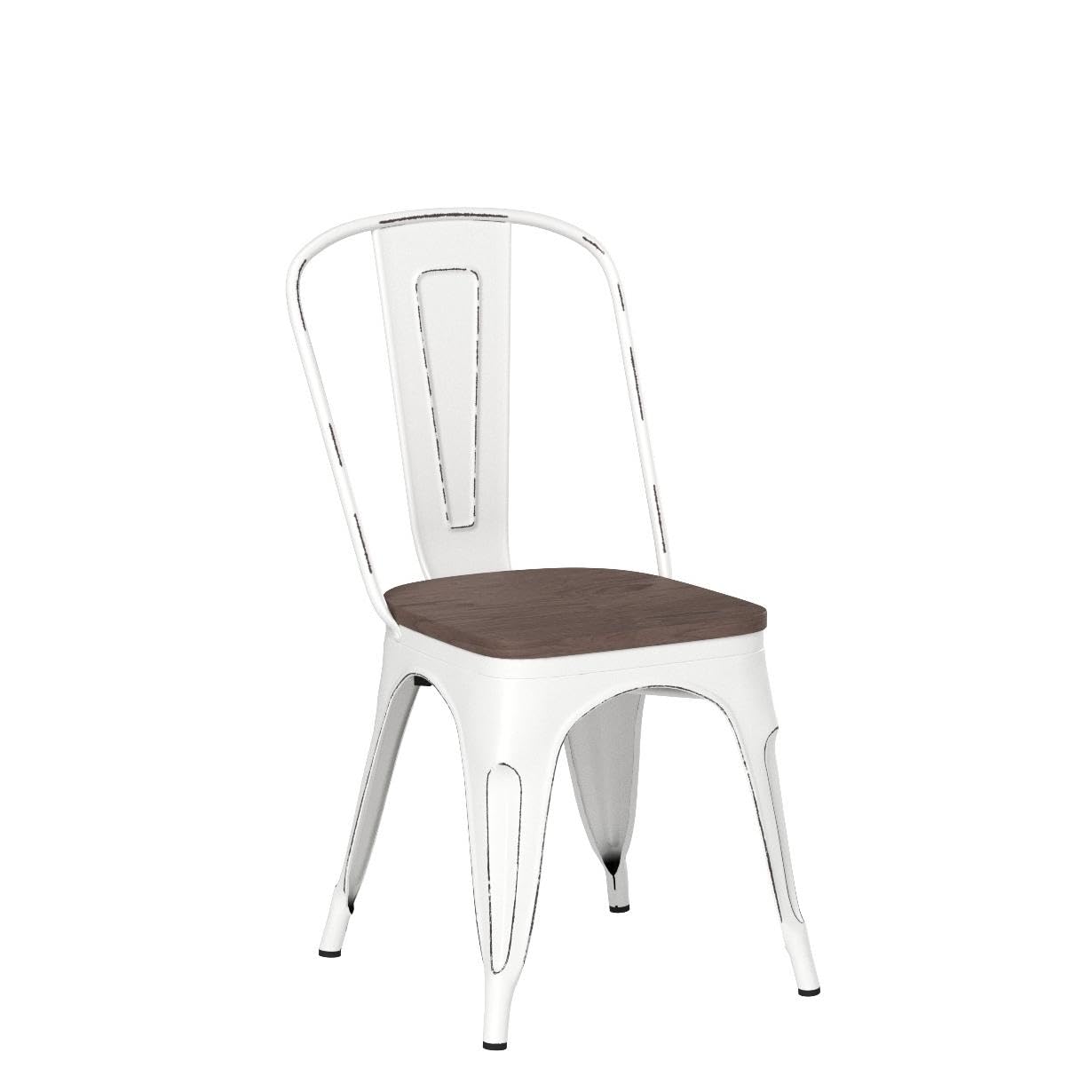 Furniwell Metal Dining Chairs with Wood Seat, Indoor Outdoor Use Stackable Tolix Industrial Metal Chairs Set of 4 for Kitchen, Dining Room, Bistro and Cafe (White) - WoodArtSupply