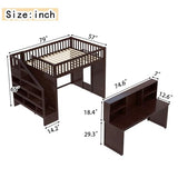 Bellemave Full Loft Bed with Stairs and Movable Desk and Shelves, Wood Loft Bed with Storage Stairs for Kids, Teens, Adults, Espresso Bellemave