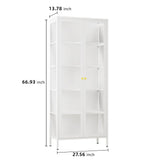 VCGGAIP 5-Tier LED Illuminated Glass Display Cabinet with Dual Tempered Doors - Adjustable Shelves & Leveling Feet for Home/Office- Collectibles Showcase (White, 13.78" D x 27.56" W x 66.93" H) VCGGAIP