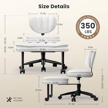 Cross Legged Office Chair, Ergonomic Cloud Criss Cross Desk Chair, Meditation Chair with Wheels, Height Adjustable Seat for ADHD, Wide Kneeling Chair with Back Support HOMRELEXA