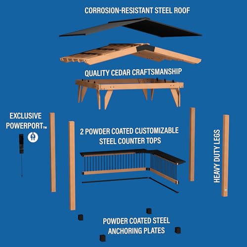 Backyard Discovery Granada Grill Gazebo Pavilion w/Outdoor Bar, 80" Grill Space, Hard Top Steel Metal Roof, Wind Resistant - 100 mph, Supports 4,700 - WoodArtSupply