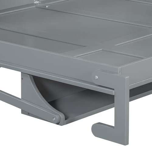 Ball & Cast Horizontal Murphy Bed Queen Size,Hidden Folding Wall Bed Frame with Hydraulic Lift&Desk,Wood Cabinet Platform Bed can be Folded into Desk,Space Saving for Bedroom,Guest Room,Gray Ball & Cast
