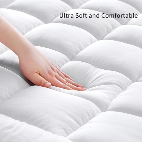 GERHOME King Size Quilted Fitted Mattress Pad Cover with Deep Pocket Fitted 8" - 21", Ultra Soft and Comfortable, Breathable (White, King) GERHOME