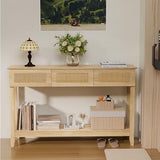 VINGLI 51" Console Table with Drawers, Rattan Entryway Table with Storage Shelf, Narrow Sofa Table, Boho Hallway Table for Living Room, Entrance, Foyer, Behind Couch, Natural Rattan VINGLI
