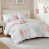 Intelligent Design Kids Rio Full/Queen Comforter Set – Girls’ Reversible Tufted Chenille Bedding with Pastel Purple Butterflies and Pink Dot, 4pcs Intelligent Design