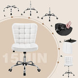 Yaheetech Armless Desk Chair Modern Tufted Office Chair Faux Leather Upholstered Computer Chair with Adjustable Seat Height and Rolling Wheels for Home/Office, White Yaheetech