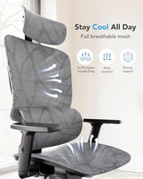 HUANUO Ergonomic Mesh Office Chair with 5-Level Lumbar Support, Computer Gaming Chair with Adjustable Headrest & Armrests, Rocking Tilt, Comfortable High Back Desk Chair for Home Office HUANUO