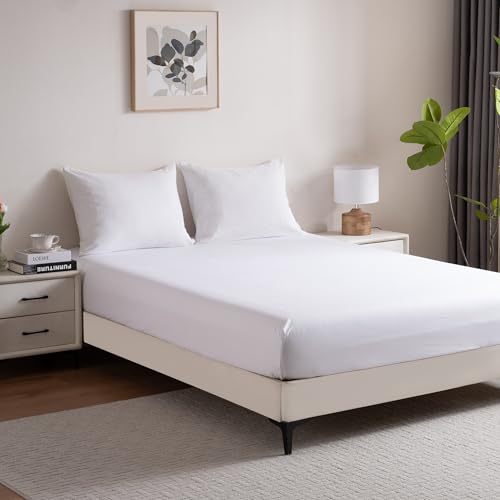 3 Piece Washed Ultra Soft Twin Bed Sheet Set,16inches Deep Pocket White Fitted Sheet Twin Size & Flat Sheet & Pillowcase, Prewashed Brushed Microfiber - Breathable, Fade Resistant,Easy Care Ranunculus
