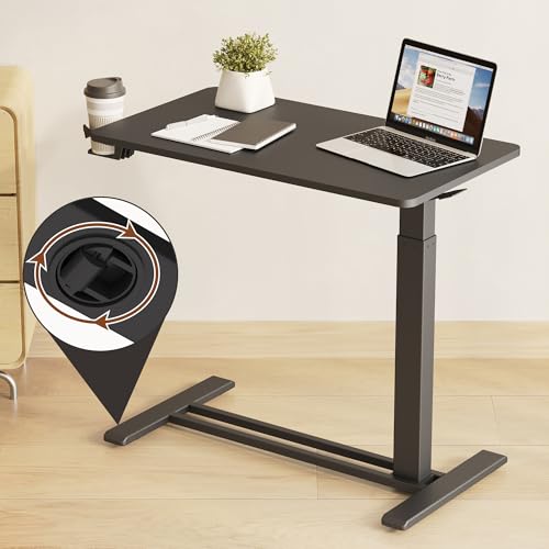 FLEXISPOT Mobile Standing Desk with Wheels Pneumatic Laptop Desk Rolling Computer Cart Movable Height Adjustable Small Sit Stand Workstation Home Use (31.5" W x 17.7" D, Black) FLEXISPOT