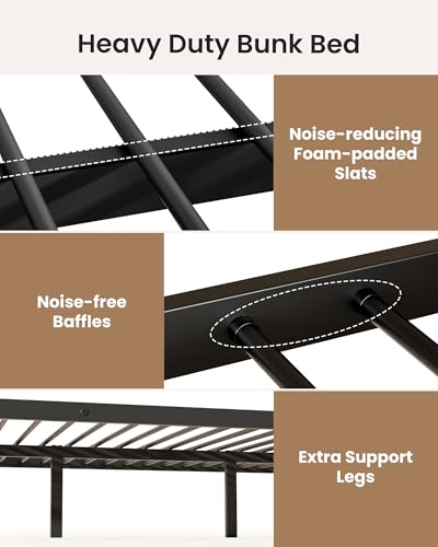 Mixcous Full Over Full Bunk Bed, Convertible into 2 Full Beds, Heavy-Duty Metal Bed Frame with Safety Full-Length Guardrails & EVA Padded Ladder for Adults, Teens, Kids, No Box Spring Needed, Black Mixcous
