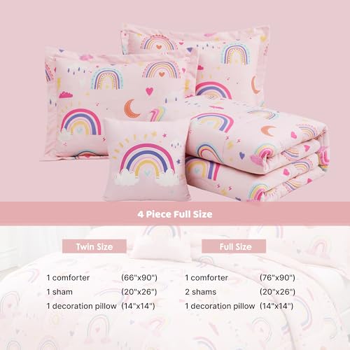 Kaleido Space Glow in The Dark Kids Comforter Set Full Size for Girls, Pink Rainbow Bedding Set 1 Comforter, 1 Decor Pillow, 2 Pillow Shams Kaleido Space