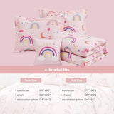 Kaleido Space Glow in The Dark Kids Comforter Set Full Size for Girls, Pink Rainbow Bedding Set 1 Comforter, 1 Decor Pillow, 2 Pillow Shams Kaleido Space
