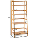COSTWAY 47.5'' Natural Bamboo 4-Tier Ladder Shelf - Stylish Storage and Display Rack COSTWAY
