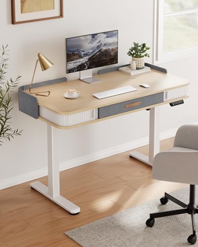 Marsail Electric Standing Desk Whole-Piece Desktop 48 x 24 Inches Height Adjustable Desk with 3 Drawers Home Office Table with 3 Memory Preset - WoodArtSupply