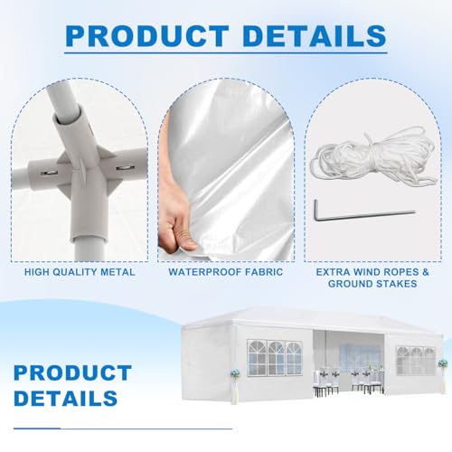 10x30ft Ez Pop up Canopy Tent with 8 sidewalls Easy Up Commercial Outdoor Canopy Wedding Party Tents for Parties All Season Wind & Waterproof Gazebo with Roller Bag (White, 10x30') AYJOIR