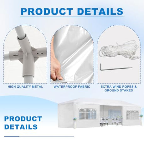 10x30ft Ez Pop up Canopy Tent with 8 sidewalls Easy Up Commercial Outdoor Canopy Wedding Party Tents for Parties All Season Wind & Waterproof Gazebo with Roller Bag (White, 10x30') AYJOIR