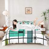 Retro Atomic Comforter Cover White Turqoise Black Bed Set, Geometric Lines Stripes Duvet Cover Queen Size Mid Century Minimalist Bedding Sets, Fifties Old Fashion Bedspread Cover Microfiber 3pcs Erosebridal