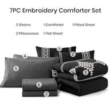 MaiRêve Embroidery Queen Size Comforter Set Black, Boho Farmhouse Western Bedding Set 7 Pieces, All Season Bed in A Bag Comforter Set with Sheets, Pillowcases & Shams MaiRêve