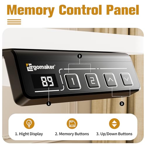 ERGOMAKER 35" Electric Standing Desk, Adjustable Height, Sit Stand Up Desk for Home Office & Computer Workstations, Memory Controller, White ERGOMAKER