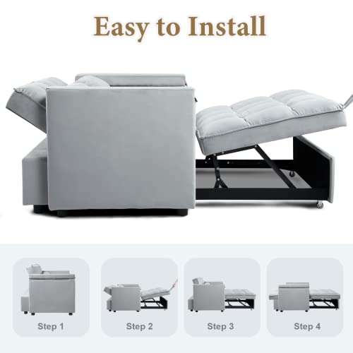 Convertible Sofa Bed, 3-in-1 Multi-Functional Velvet Sleeper Couch Pull-Out Bed, 48'' Loveseat Chaise Lounge with Adjustable Backrest and Pillows, Hidden Side Table for Living Room, Small Space ORRD