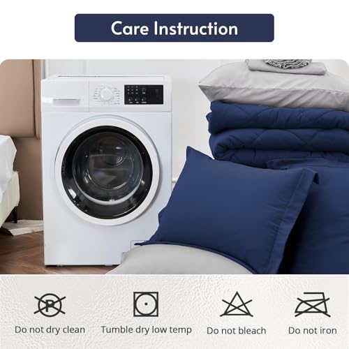 MUXHOMO 5 Pieces Twin Comforter Set, Reversible Bed in a Bag Twin Size, All Season Bedding Set with Comforter, Flat Sheet, Fitted Sheet, Pillowcases & Shams, Navy & Light Grey MUXHOMO