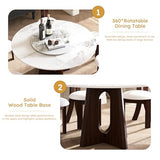 Wohh 9-Piece Round Dining Table Set, 59" Sintered Stone Table with Walnut Base, 6-8 People, Modern Style Wohh