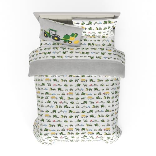 Franco Kids John Deere Farm Equipment Bedding 5 Piece Super Soft Comforter and Sheet Set, Full, (Officially Licensed Product) Franco