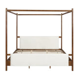 Christopher Knight Home Rotie King Size Canopy Bed Frame, Boucle Upholstered King Size Bed Frame with Headboard, King Platform Canopy Bed, Wooden Slats Support, No Box Spring Needed, White+Brown