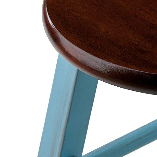 Winsome Wood Ivy model name Stool 13.4 x 13.4 x 24.2" Rustic Light Blue/Walnut - WoodArtSupply