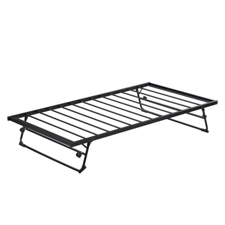 Nahenduo Twin Size Daybed with Pop up Trundle & Adjustable LED Lights, Futon Frame Bed, Metal Sofa Bed Frame for Living Room Bedroom Guest Room, Small Space, No Box Spring Needed (Black) Nahenduo