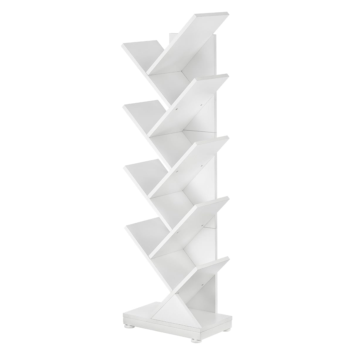 ruboka Tree Bookshelf,Retro Floor Standing Bookcase Display for CDs/Magazine/Books,Small Bookshelf for Bedroom,Living Room,Office,Balcony,Brown Storage Shelves (White, 9 Tier) ruboka