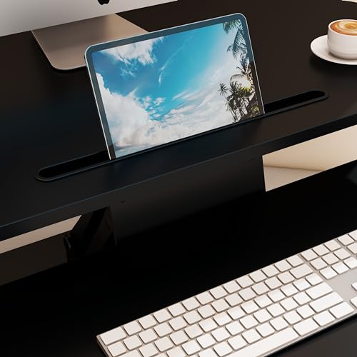 Lubvlook 32 inch Corner Standing Desk Converter, Height Adjustable Sit Stand Desk Riser with Keyboard Tray, Black, GSD76 Lubvlook