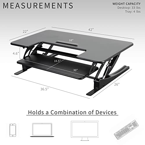 VIVO 42 inch Height Adjustable Stand Up Desk Converter, V Series, Quick Sit to Stand Tabletop Dual Monitor Riser Workstation, Black, DESK-V000VL VIVO