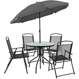 Flash Furniture Nantucket 6 Piece Patio Garden Table Set - Umbrella Table - Set of 4 Black Folding Chairs Flash Furniture