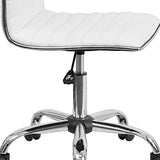 Flash Furniture Alan Low-Back Ribbed Upholstered Vinyl Swivel Desk Chair with Padded Seat, Modern Adjustable Height Padded Office Chair, White Flash Furniture