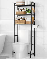 Kitsure Over Toilet Storage Rack - Metal Over Toilet Bathroom Organizer Shelf, Over the Toilet Storage Cabinet with Paper Holder and Hooks, Bathroom Cabinet for Laundry, Black, 3 Tiers (63.2" H) Kitsure