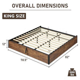 LUXOAK Lift Up Storage Bed Frame, King Size Wooden Slats Platform Bed Frame with Ample Storage Underneath, No Box Spring Needed, Noise Free, Rustic Brown LUXOAK