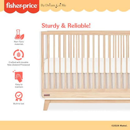 Dream On Me Fisher Price Siesta 3-in-1 Convertible Crib, White Vintage Oak