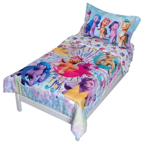 My Little Pony 4 Piece Toddler Bedding Set - Includes Quilted Comforter, Fitted Sheet, Top Sheet, and Pillow Case - My Little Pony Character Design for Toddler Bed My Little Pony