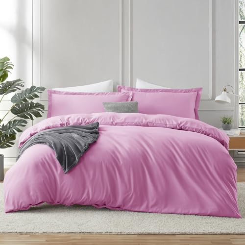 Hearth & Harbor Light Pink Duvet Cover Full Size - 3 Piece Soft Double Brushed Bedding Set - Includes 1 Full Duvet Cover with Button Closure 80x90 inches and 2 Pillow Shams Hearth & Harbor