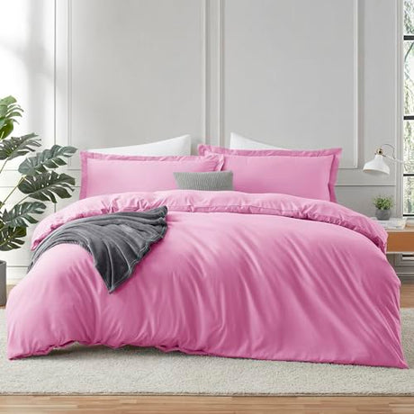 Hearth & Harbor Light Pink Duvet Cover Full Size - 3 Piece Soft Double Brushed Bedding Set - Includes 1 Full Duvet Cover with Button Closure 80x90 inches and 2 Pillow Shams Hearth & Harbor