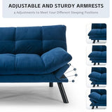 SoarFlash 67 Inch Futon Double Sofa Bed, 2 in 1 Velvet Loveseat Sofa with Adjustable Backrest for Living Room Bedroom Office Apartment Compact Couch(Blue) SoarFlash