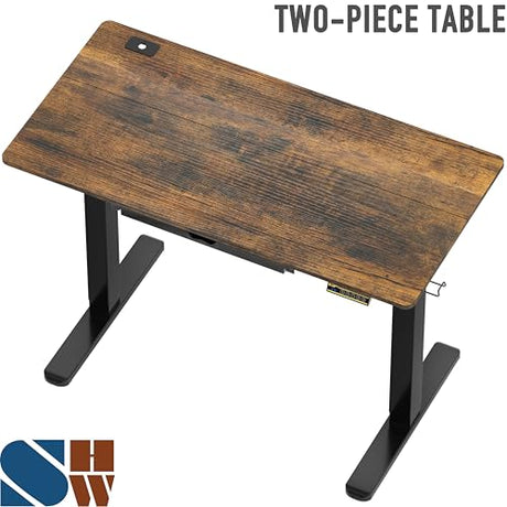SHW 48-Inch Electric Height Adjustable Standing Desk with Drawer, Memory Preset and Cable Management Tray, Rustic Brown SHW
