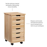 Linon Home Decor Products Corinne Six Drawer Storage, Natural Rolling Cart Linon Home Decor Products
