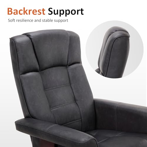 MCombo Manual Swivel Recliner with Ottoman, Chair Ottoman Set for RV Small Spaces, Living Room, Bedroom, Office 9019 4919 (Faux Leather, Dark Grey)