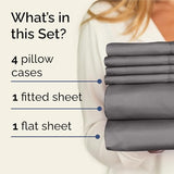 King 6 Piece Sheet Set - Comfy Breathable & Cooling - Ultra-Soft Hotel Luxury Bedding Set with 8-16 Inch Deep Pockets - 1 Flat & 1 Fitted Sheet & 4 Pillowcases - Wrinkle Free & Easy Care - Dark Grey CGK Unlimited